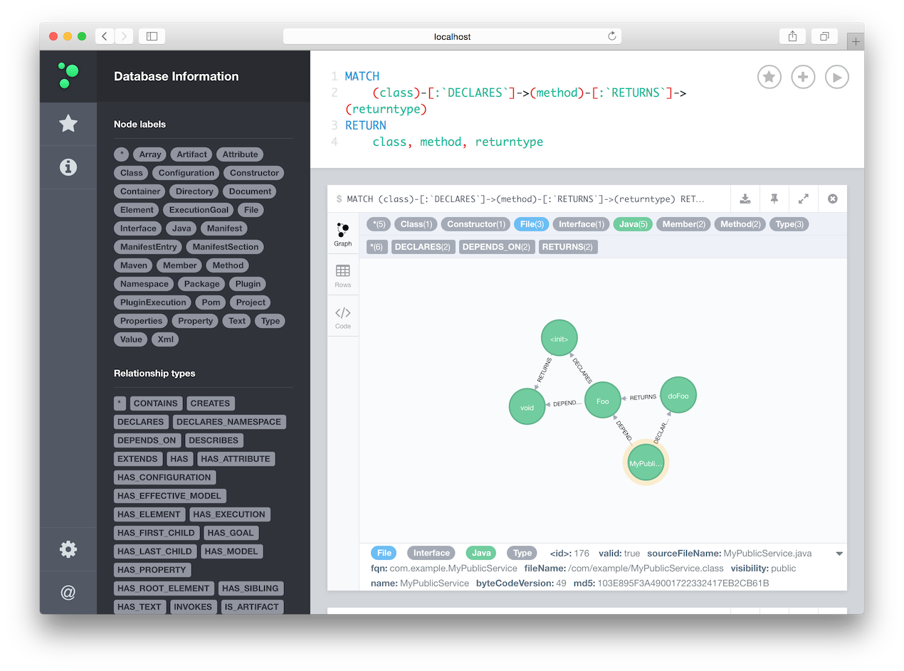 Browsing a jQAssistant model in Neo4j, align=